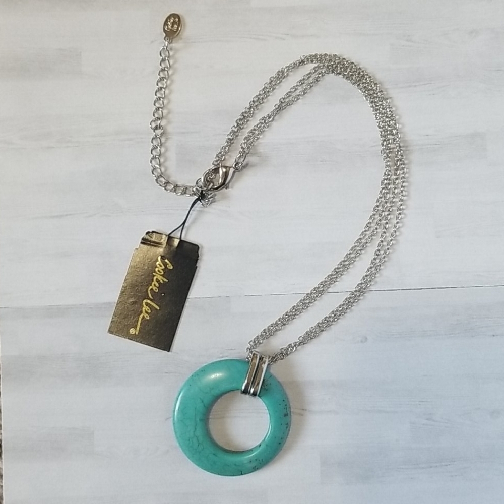 Cookie Lee Luxe silver chain with Turquoise Pendant necklace NWT